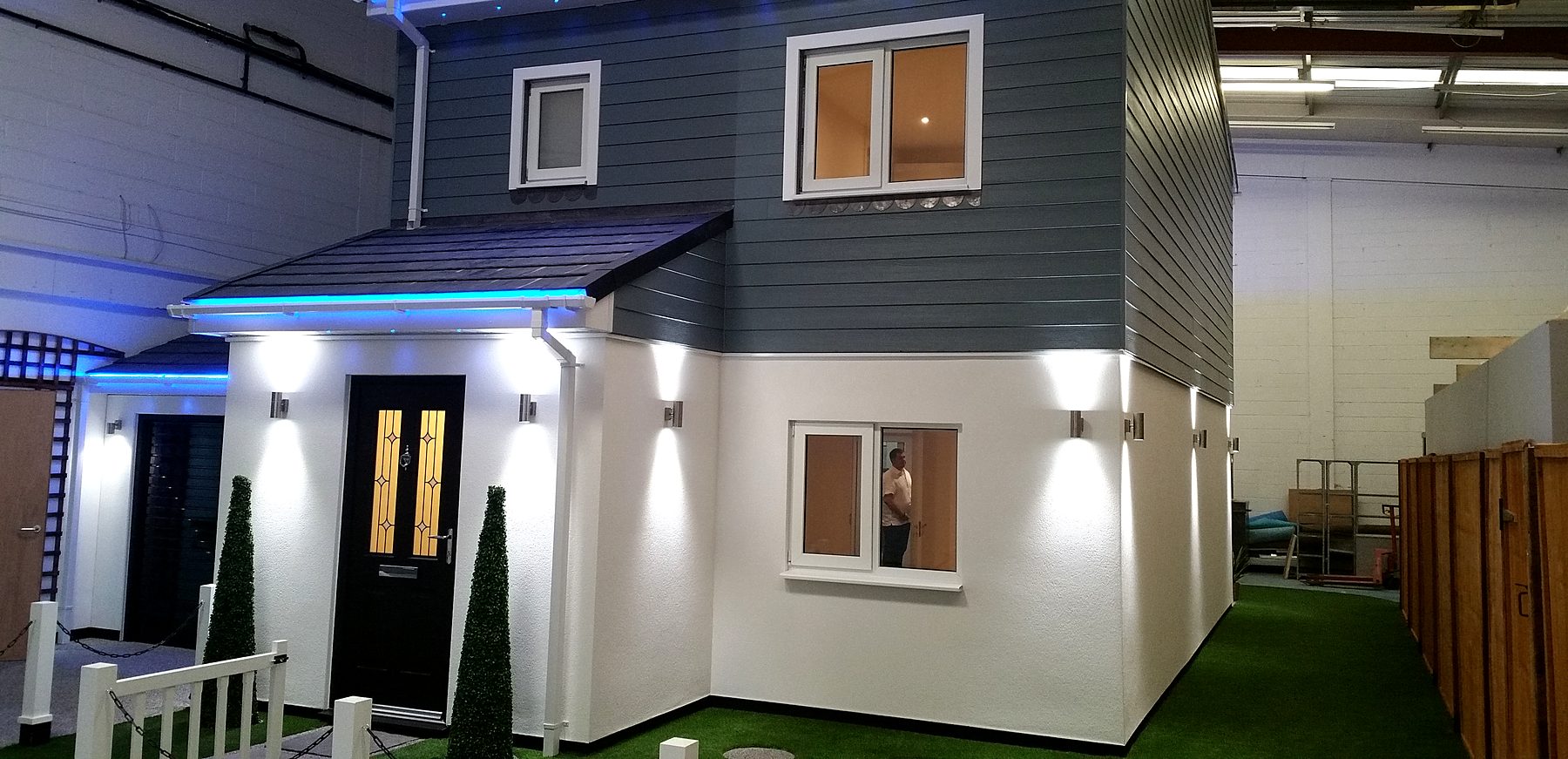 Finished two-storey light gauge steel showhouse with render and grey cladding